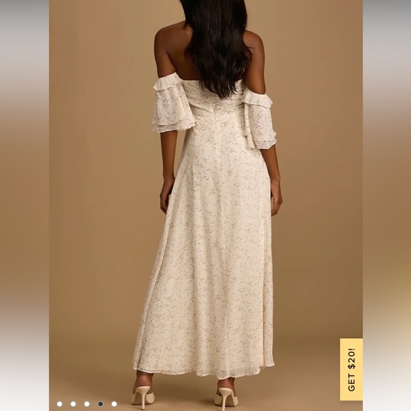 Lulus Just Love Cream Floral Print Off-the-Shoulder Ruffled Maxi Dress NWT - Picture 4 of 6